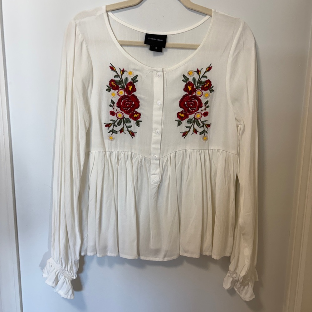 LIV LOS ANGELES breathable floral embroidered  long sleeve blouse cottage core